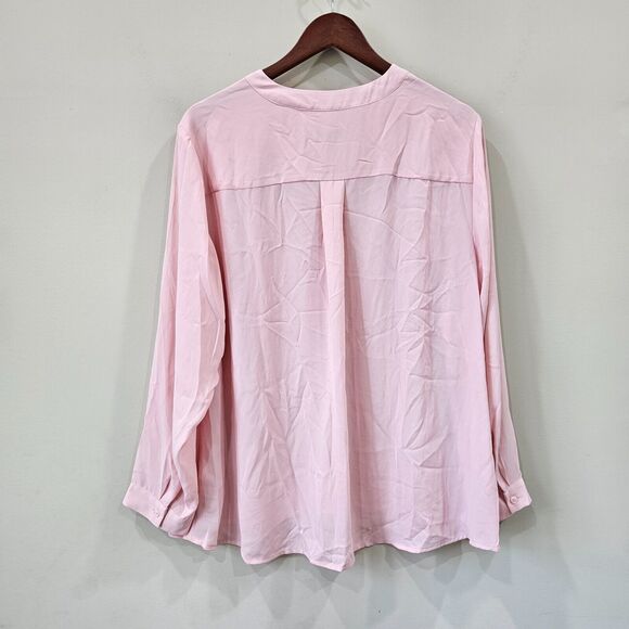 Talbots Women's Chiffon Popover Top Petite 2XP Pink Long Sleeves Neutral Office - Picture 9 of 13